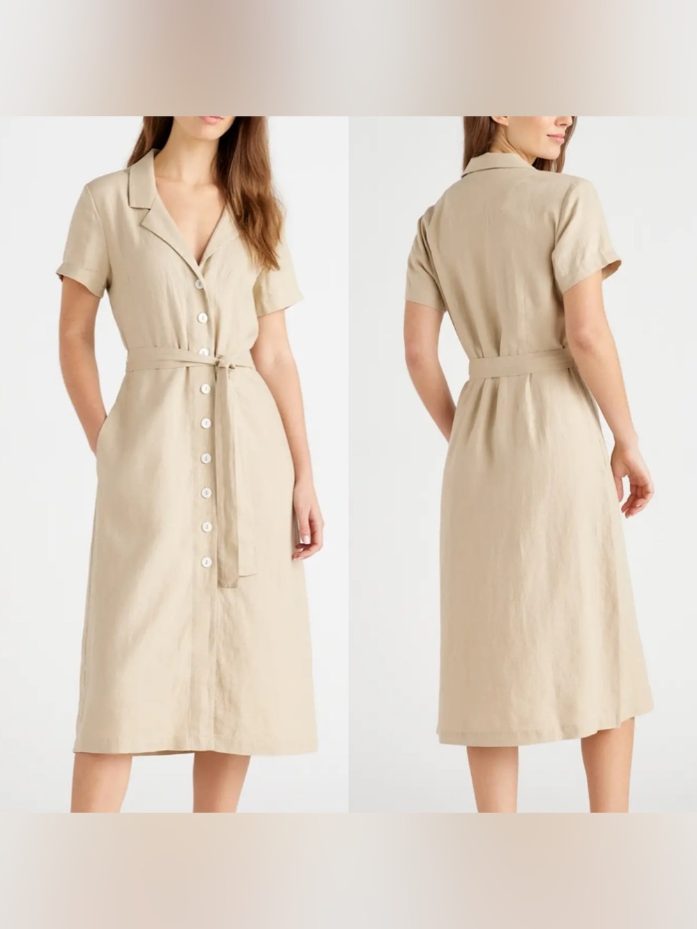 Quince 100% European Linen Button Front Dress Driftwood Tan Women’s - Size Small